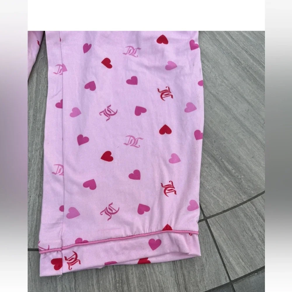 Juicy Couture Heart Logo Pajama Set Sleepwear Shirt/Pants JC Toss Pink  New - Picture 5 of 9